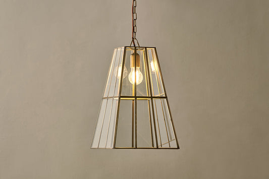 Nkuku Solan Glass Lantern Pendant Clear & Antique Brass