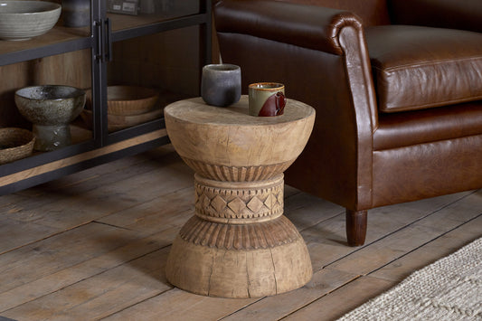 Nkuku Taru Carved Side Table Natural