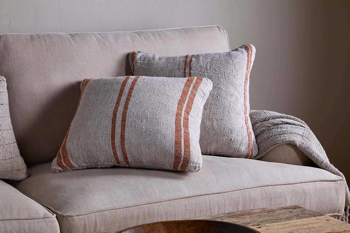 Nkuku Tajana Linen Stripe Cushion Cover Rust