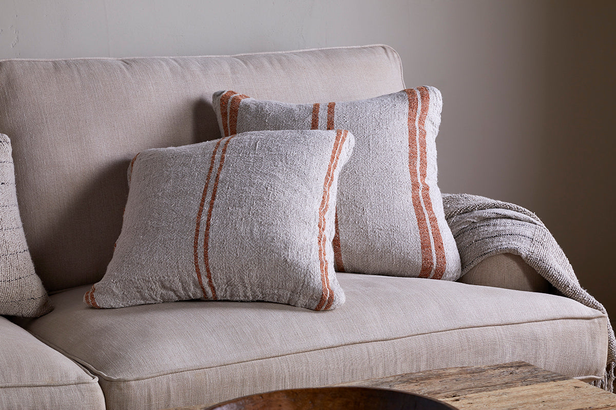 Nkuku Tajana Linen Stripe Cushion Cover Rust