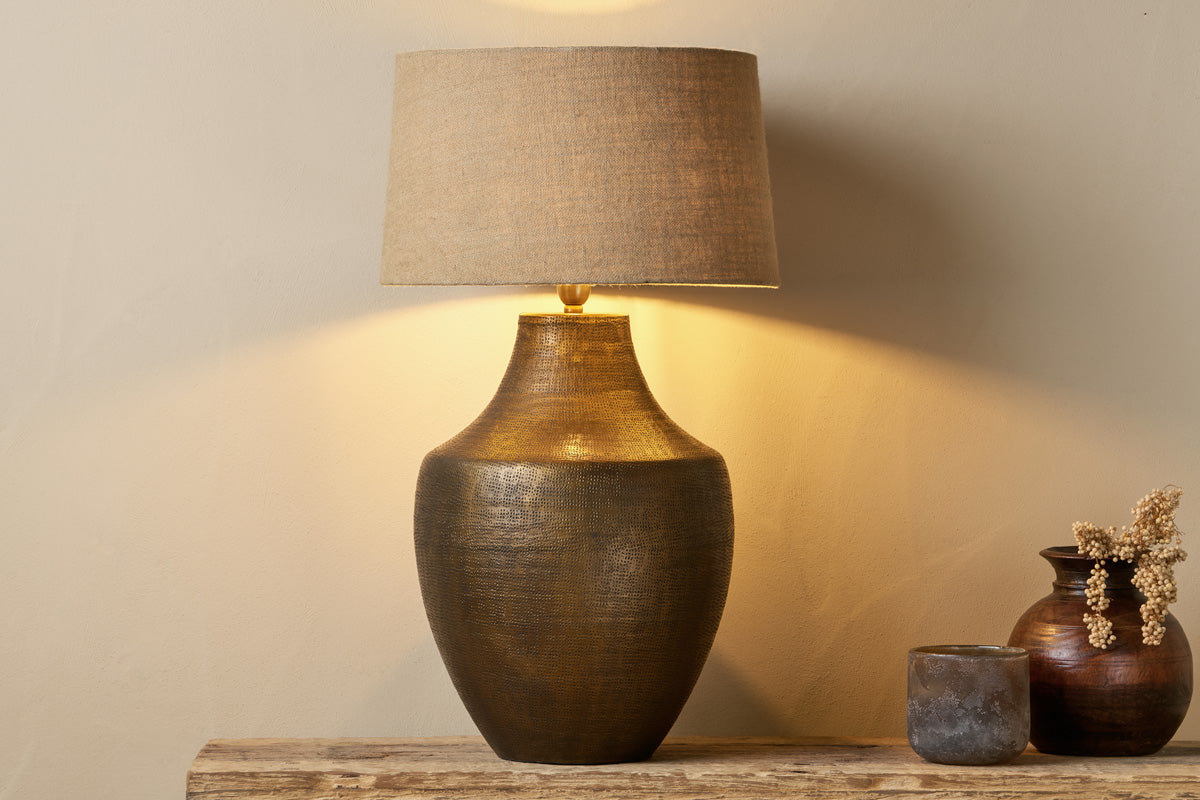 Nkuku Tanda Etched Statement Table Lamp Antique Brass Extra Large