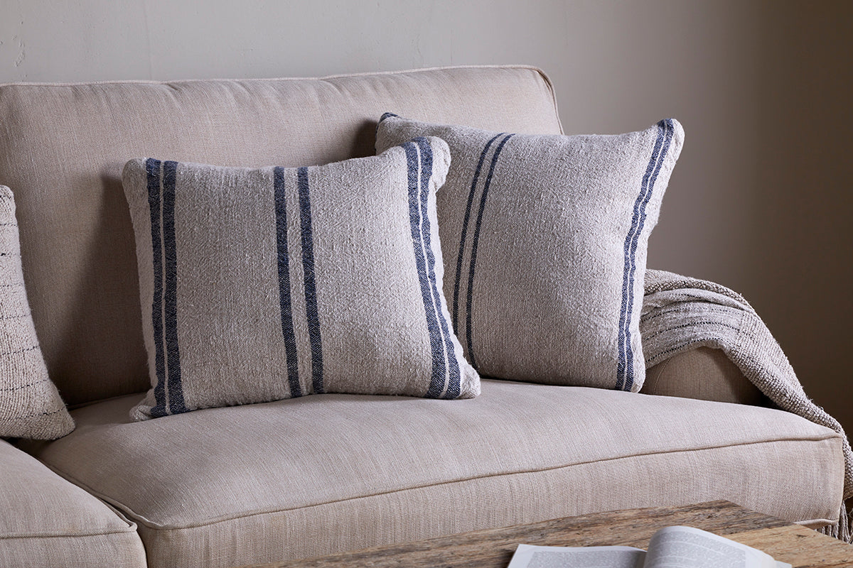 Nkuku Tendali Linen Stripe Cushion Cover Navy