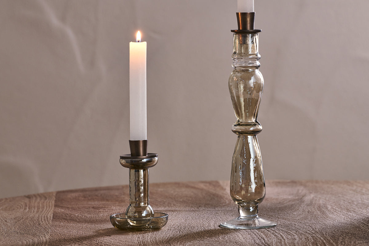 Nkuku Tharad Recycled Glass Candle Holder Smoke Lustre