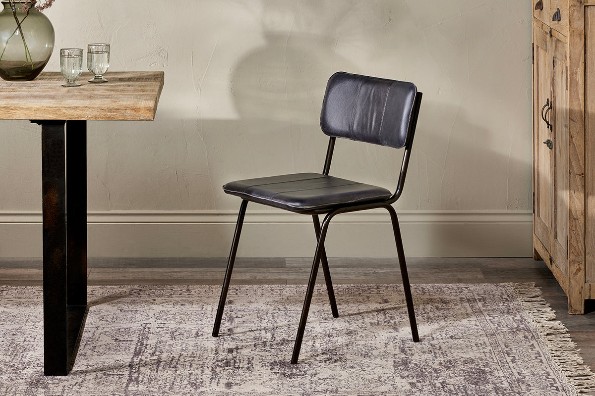 Nkuku Ukari Leather Dining Chair Aged Black