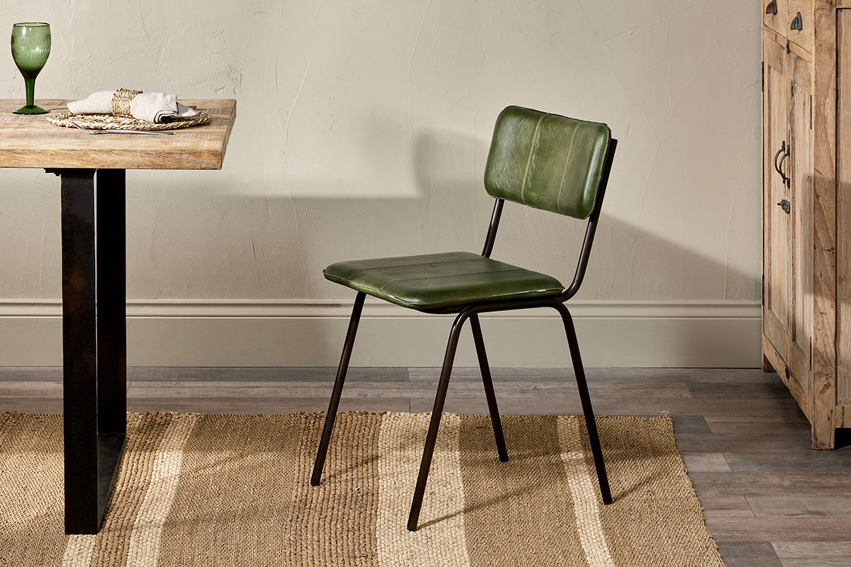 Nkuku Ukari Leather Dining Chair Rich Green