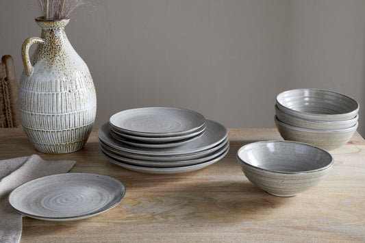 Nkuku Valinha Earthenware Dinnerware Set Grey (Set Of 12)
