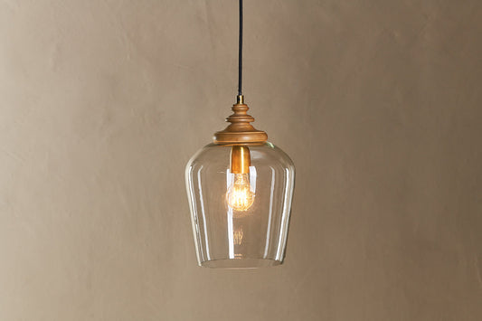 Nkuku Varuna Mango Wood & Glass Pendant Lamp Natural & Clear