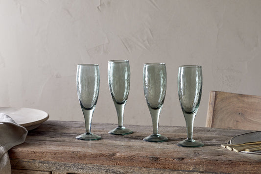 Nkuku Yala Hammered Champagne Glass Sage Green (Set Of 4)