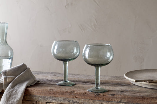 Nkuku Yala Hammered Gin Glass Sage Green (Set Of 2)