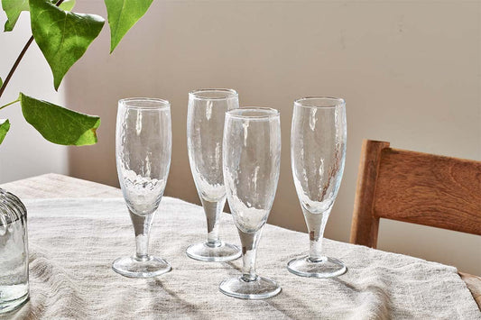 Nkuku Yala Hammered Champagne Glass Clear Glass (Set Of 4)