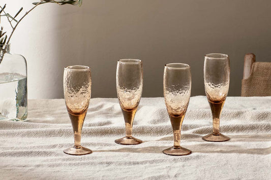 Nkuku Yala Hammered Champagne Glass Dusty Terracotta (Set Of 4)