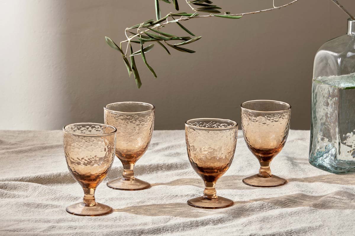 Nkuku Yala Hammered Wine Glass Dusty Terracotta (Set Of 4)