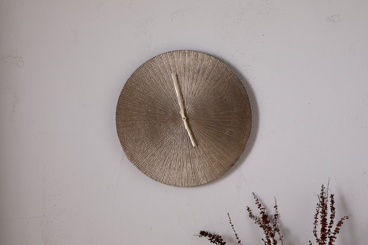 Nkuku Zuwena Etched Wall Clock Antique Brass