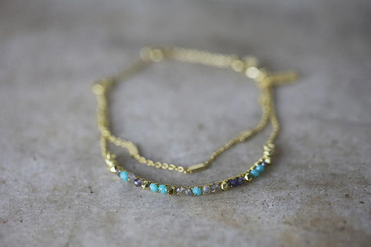 Nkuku Aja Lolite, Labradorite And Chalcedony Bracelet