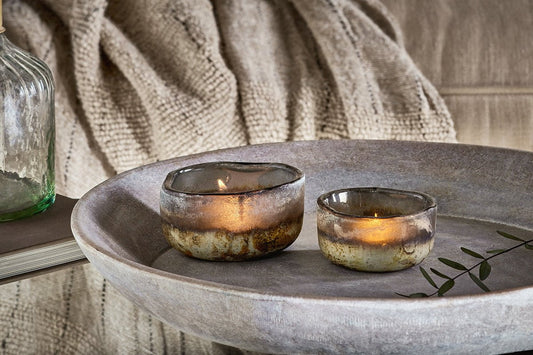 Nkuku Janka Glass Tealights Charcoal (Set Of 2)