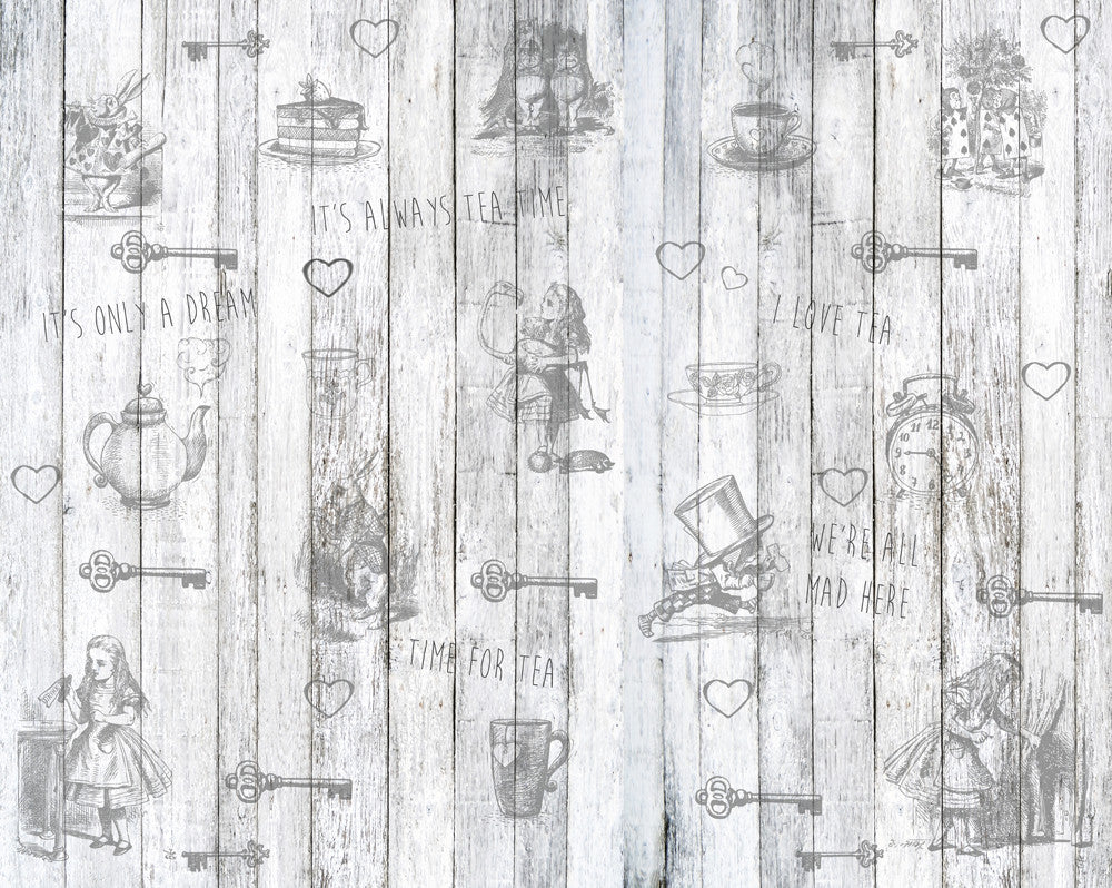 Origin Murals Alice In Wonderland Vintage Wood White 350cm X 280cm