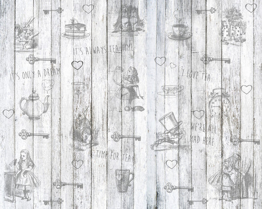 Origin Murals Alice In Wonderland Vintage Wood White 350cm X 280cm