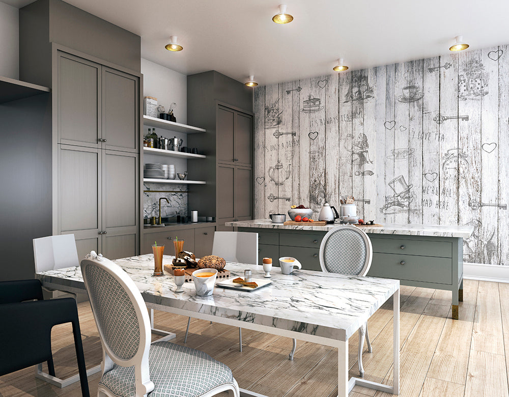 Origin Murals Alice In Wonderland Vintage Wood White 350cm X 280cm