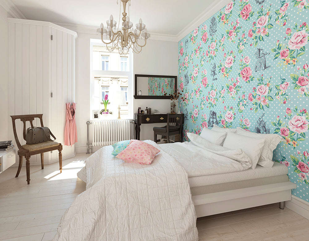 Origin Murals Alice In Wonderland English Rose Print Blue 300cm X 240cm