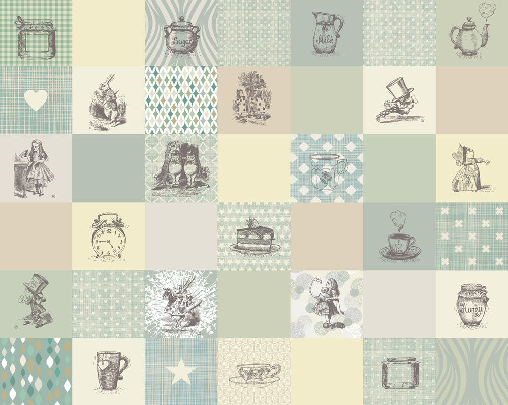 Origin Murals Alice In Wonderland Retro Illustrations Natural 300cm X 240cm