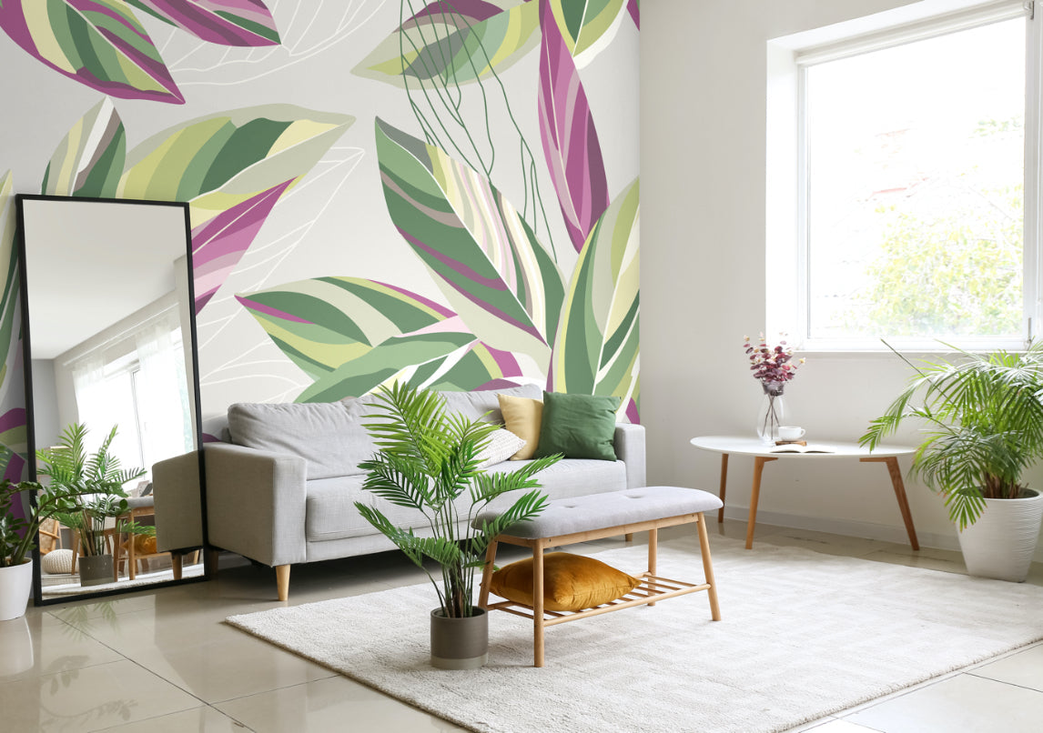 Origin Murals Botanical Calathea Leaves Grey 300cm X 240cm