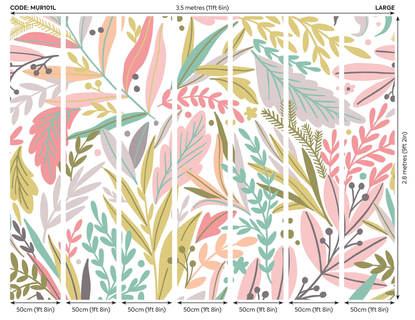 Origin Murals Patterned Leaves Olive Blush 350cm X 280cm