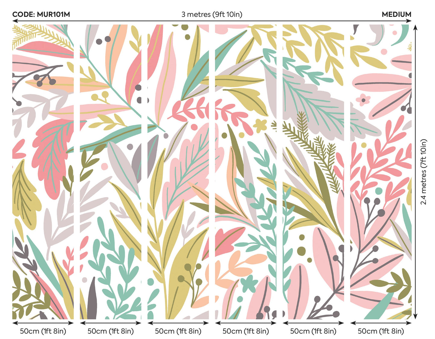 Origin Murals Patterned Leaves Olive Blush 300cm X 240cm
