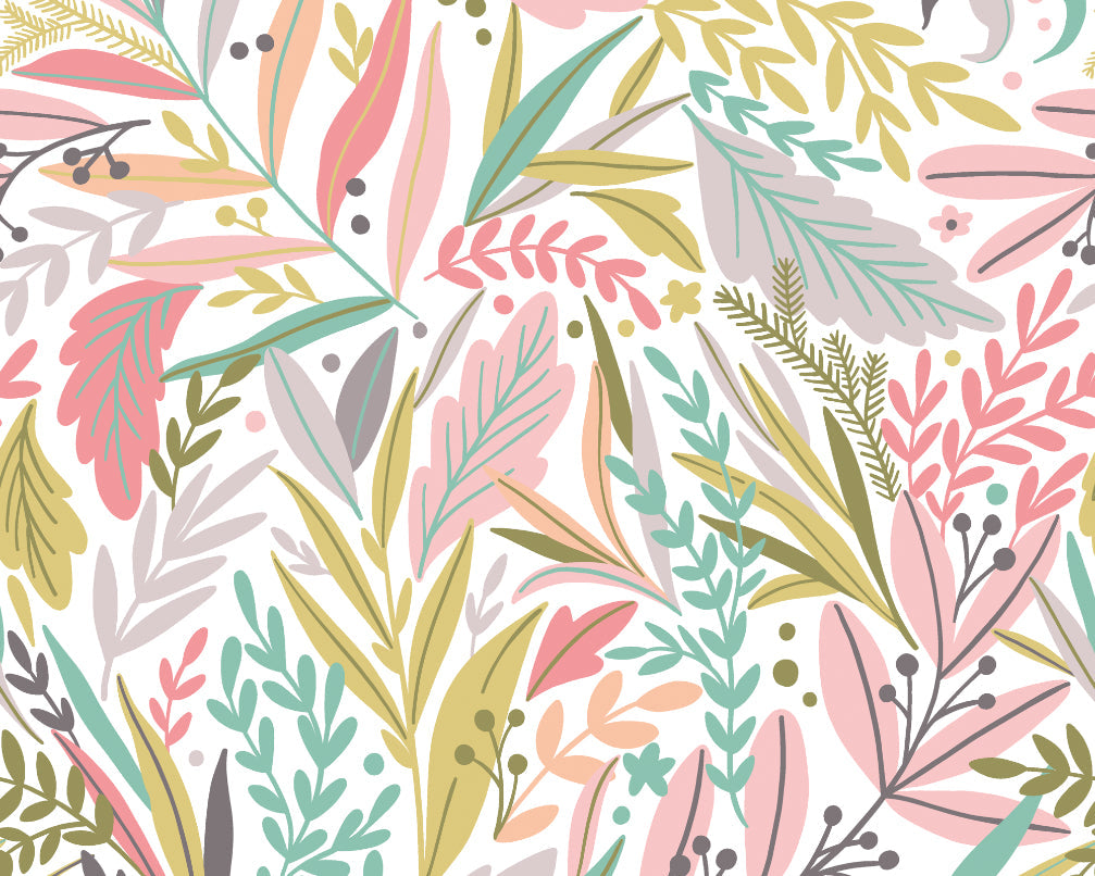Origin Murals Patterned Leaves Olive Blush 300cm X 240cm