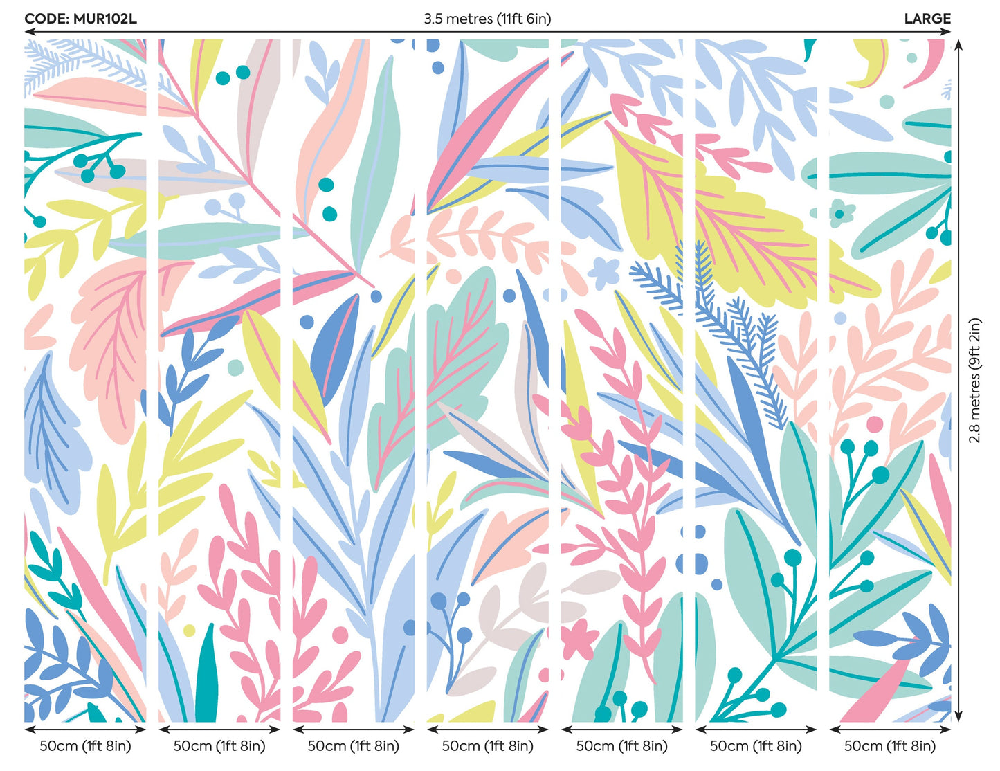 Origin Murals Patterned Leaves Pastel 350cm X 280cm