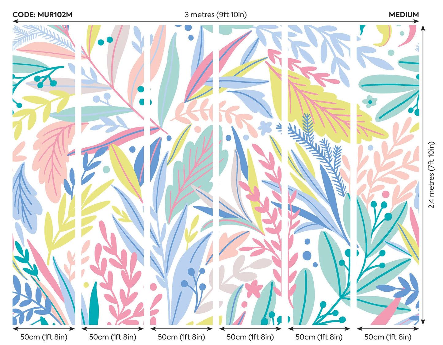 Origin Murals Patterned Leaves Pastel 300cm X 240cm