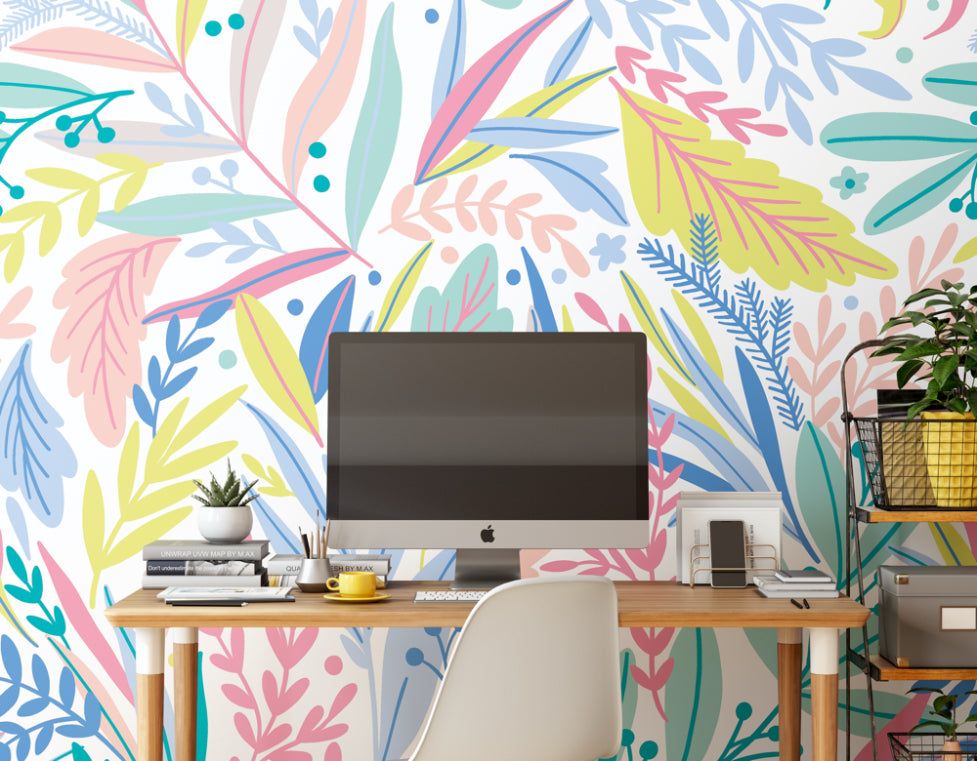 Origin Murals Patterned Leaves Pastel 300cm X 240cm