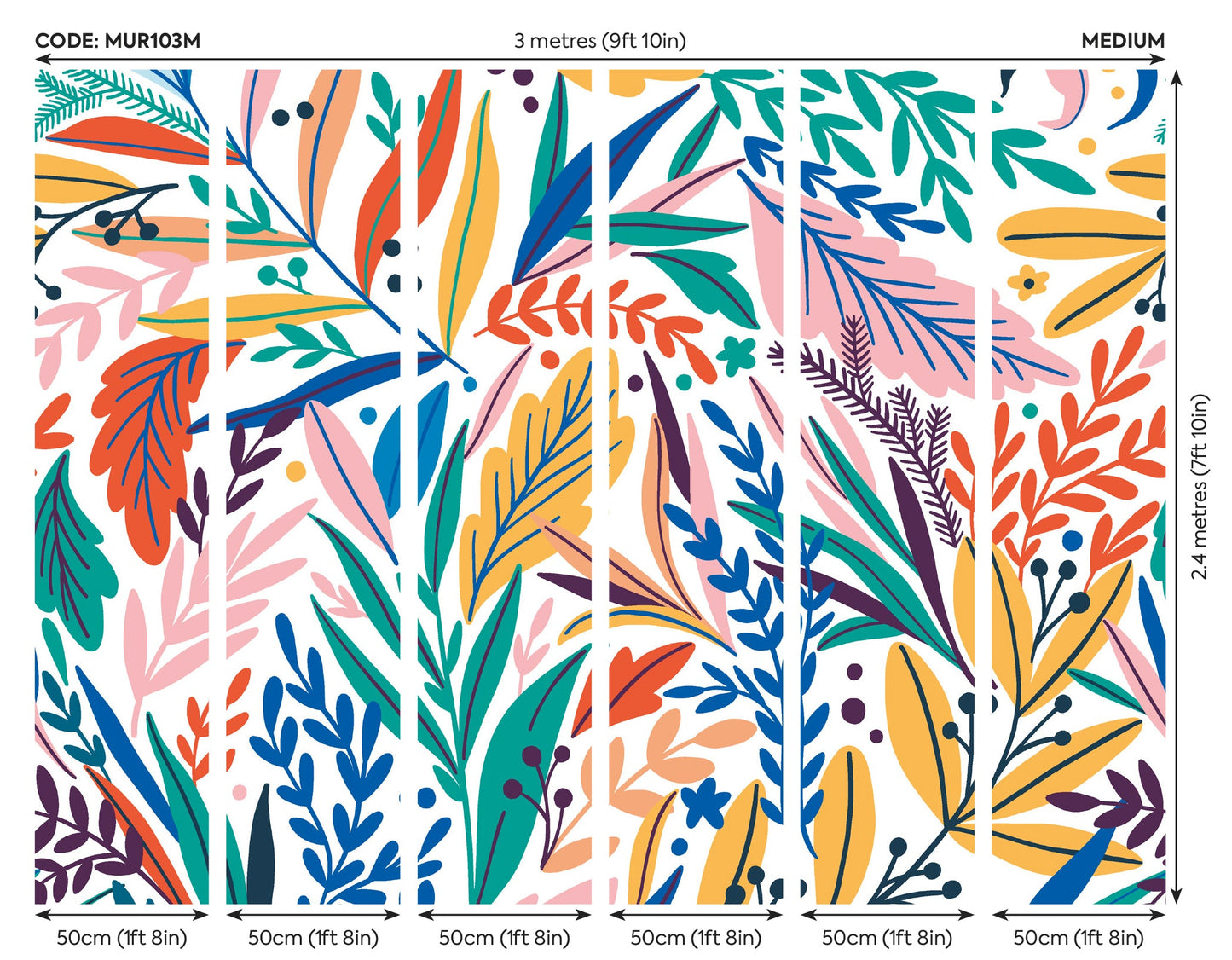 Origin Murals Patterned Leaves Multi Bright 300cm X 240cm