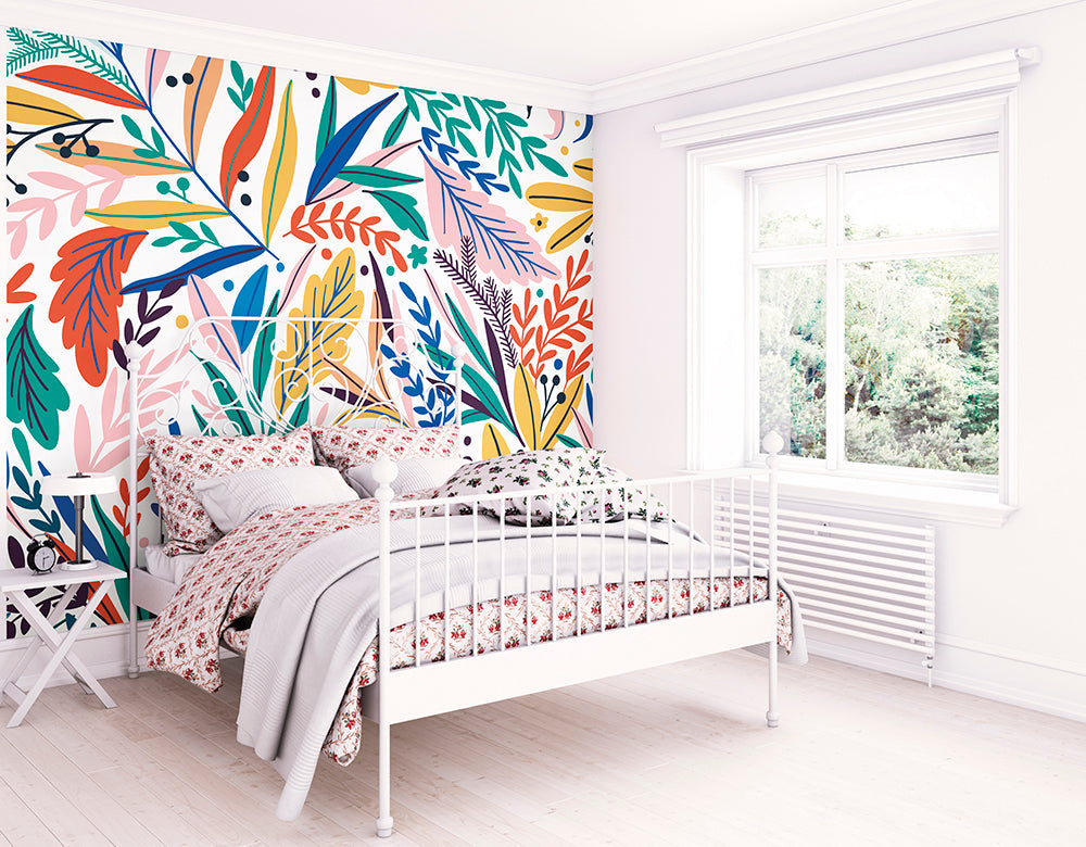 Origin Murals Patterned Leaves Multi Bright 300cm X 240cm
