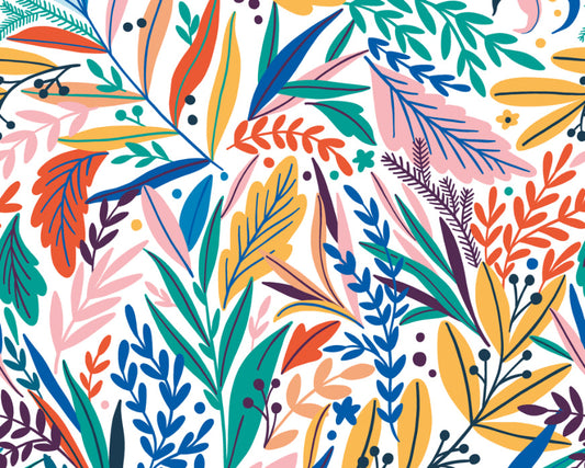 Origin Murals Patterned Leaves Multi Bright 300cm X 240cm