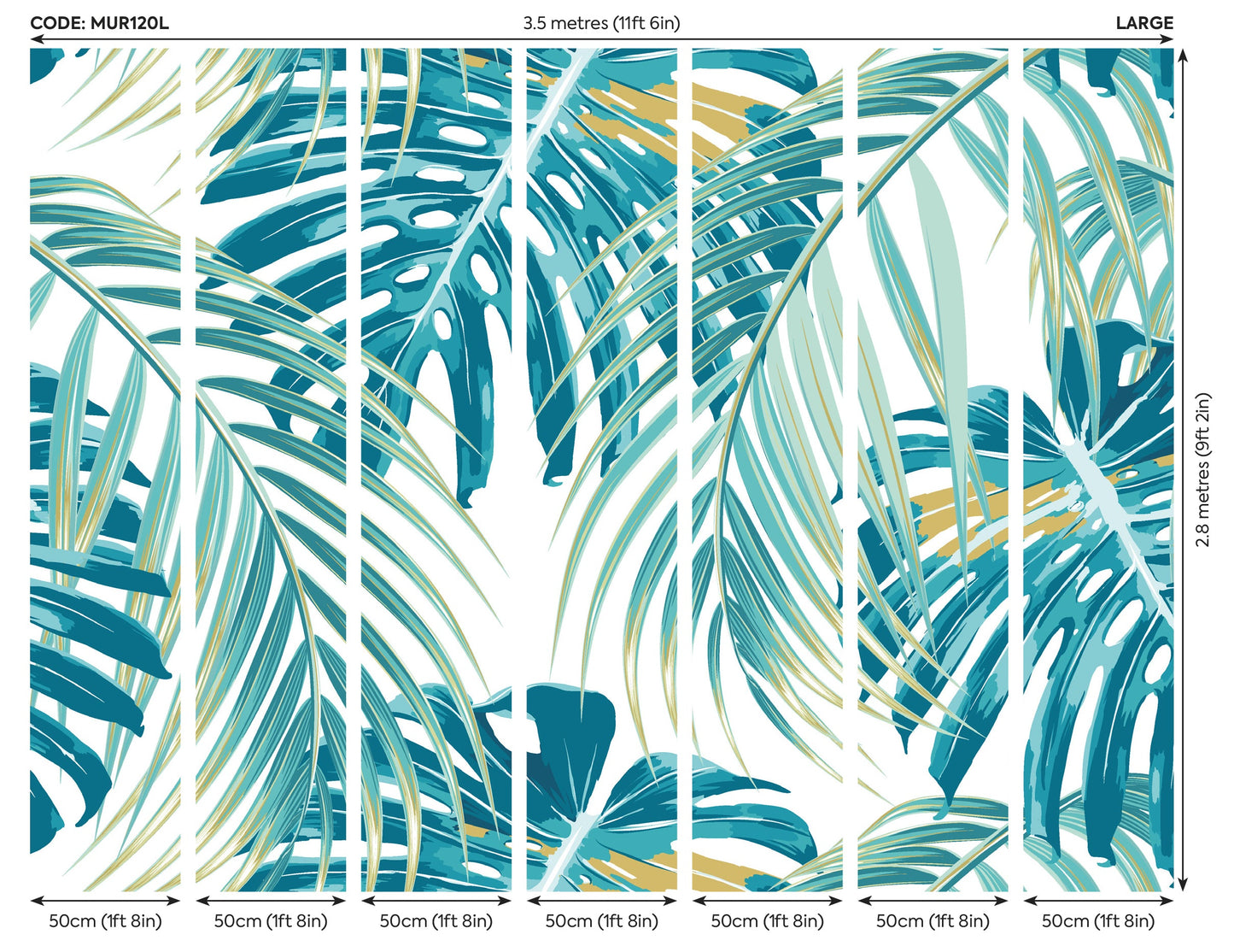 Origin Murals Tropical Leaves Teal 350cm X 280cm