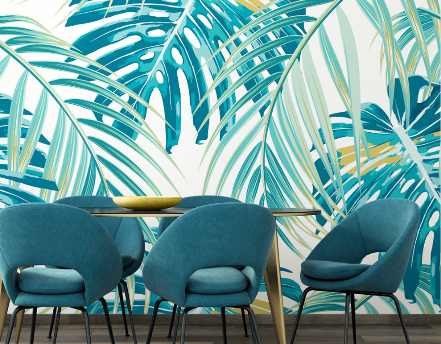 Origin Murals Tropical Leaves Teal 300cm X 240cm