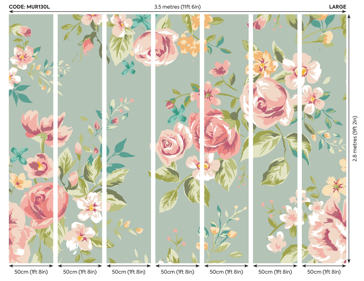 Origin Murals Flowery Duck Egg 350cm X 280cm