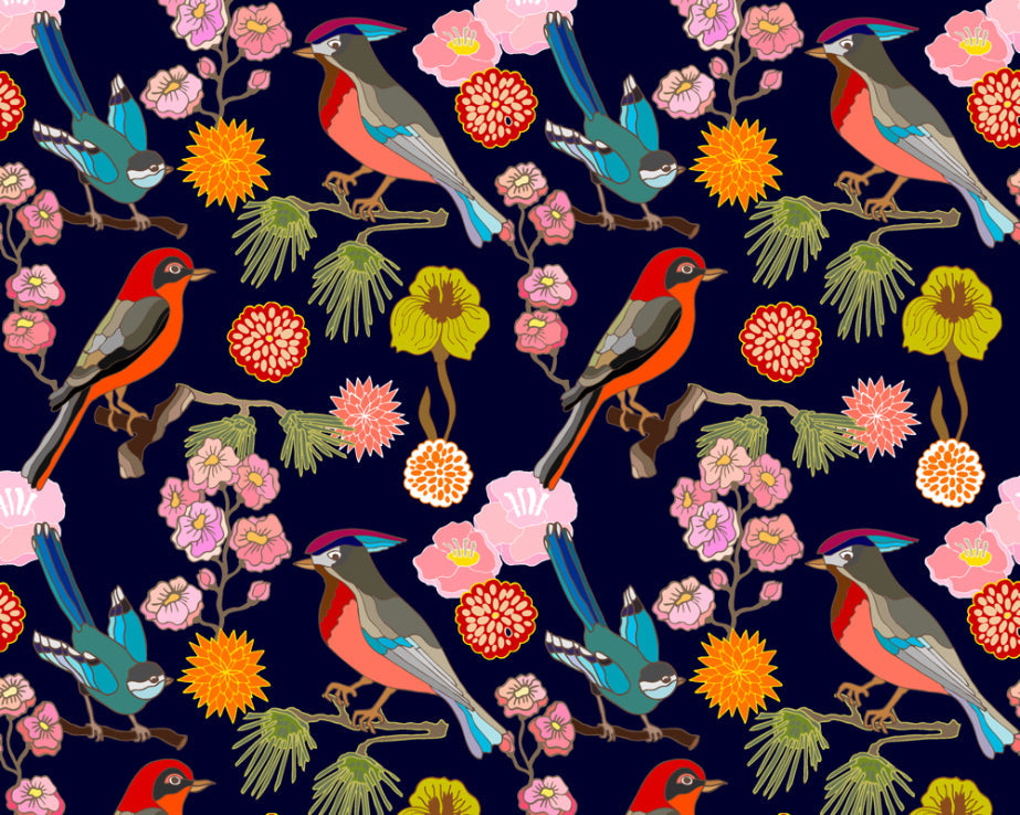 Origin Murals Floral Birds Ink 300cm X 240cm