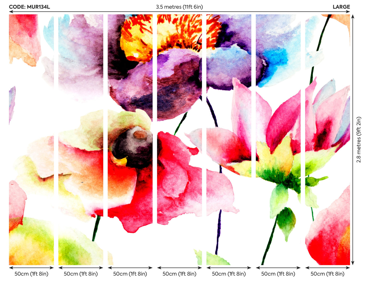 Origin Murals Watercolour Flora Multi Bright 350cm X 280cm