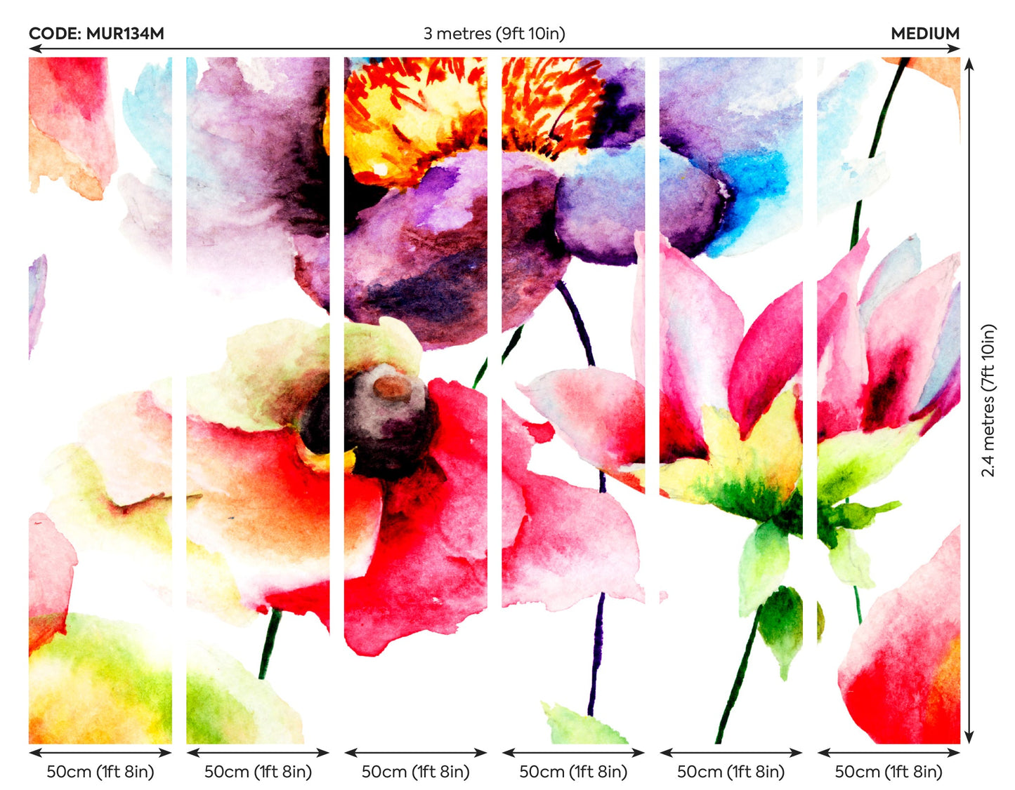Origin Murals Watercolour Flora Multi Bright 300cm X 240cm