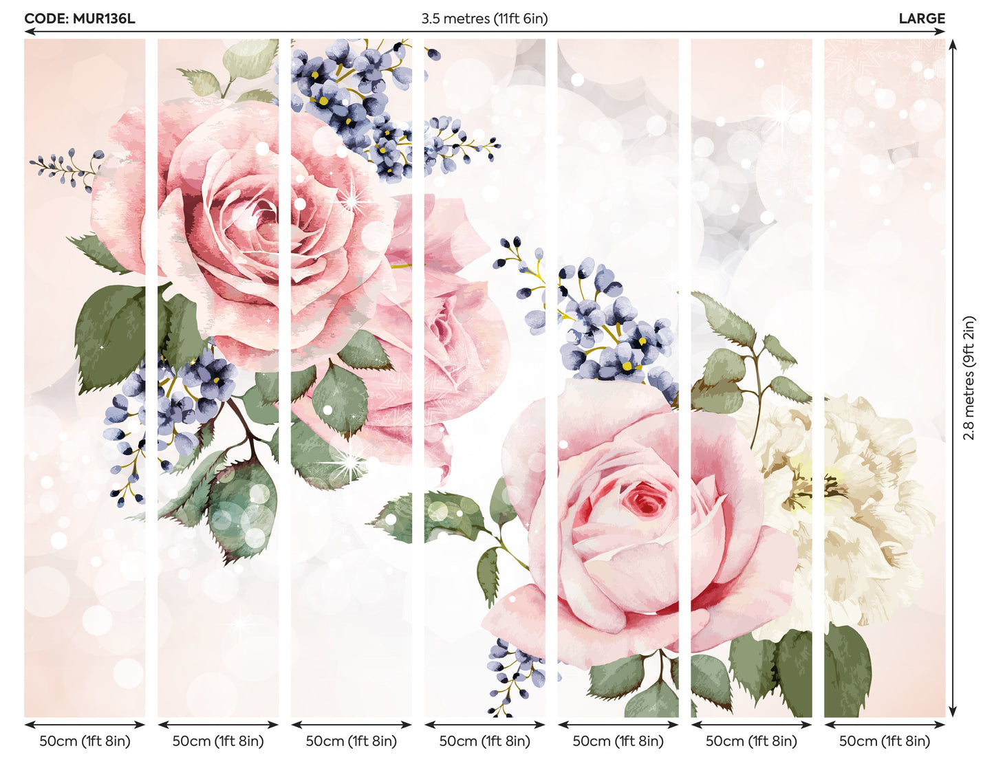 Origin Murals Roses Sparkles Rose Pink 350cm X 280cm