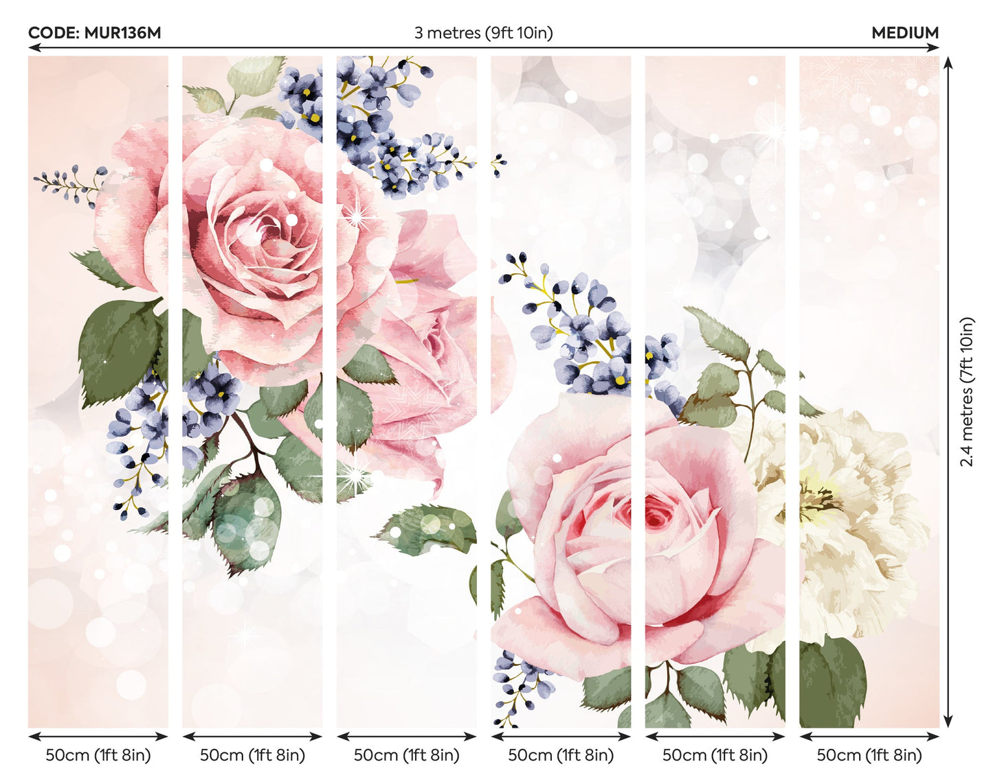 Origin Murals Roses Sparkles Rose Pink 300cm X 240cm
