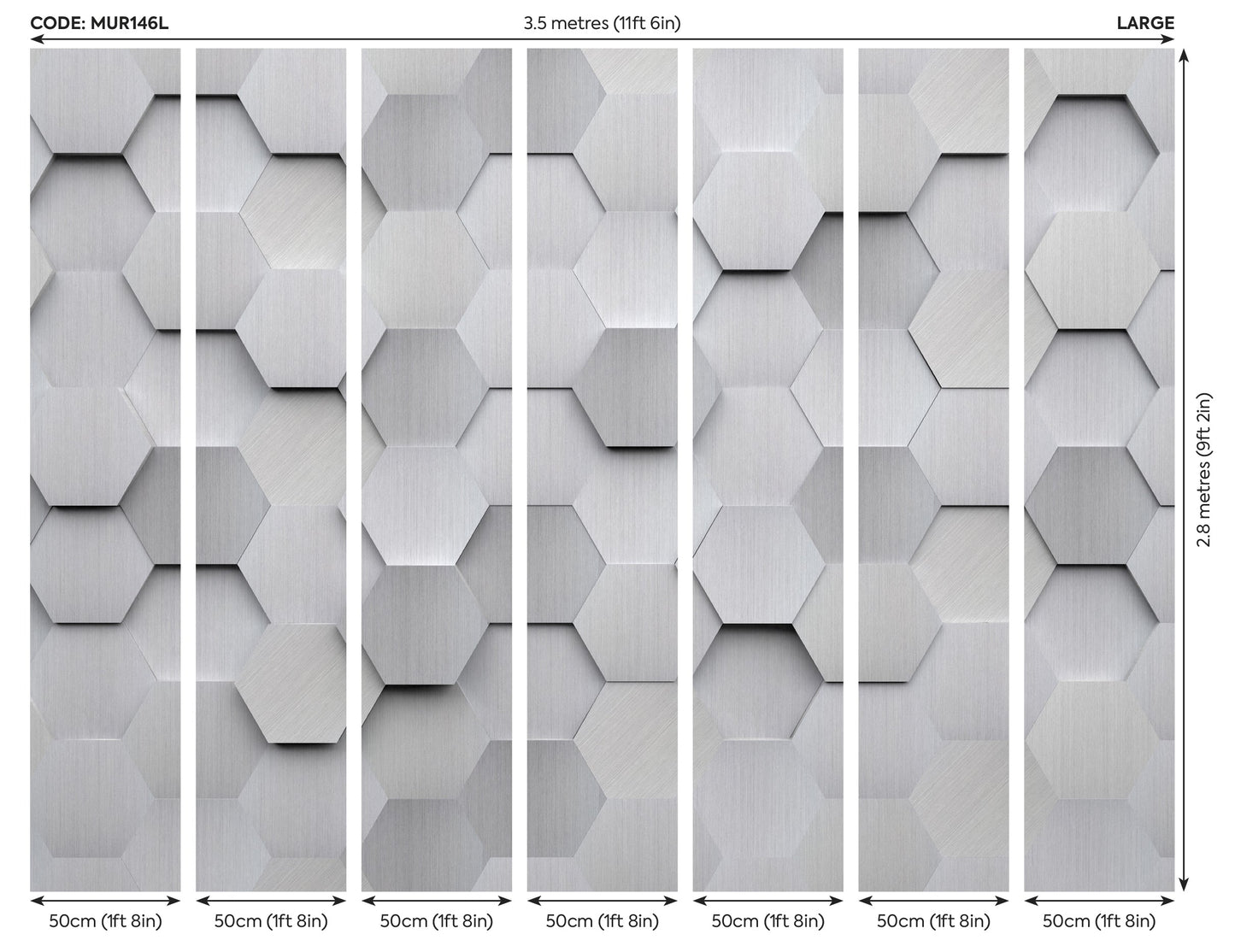 Origin Murals Metal Hexagons Silver 350cm X 280cm