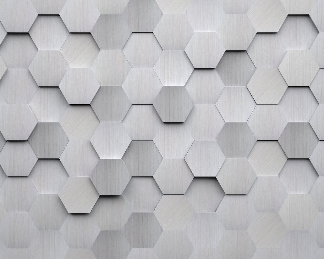 Origin Murals Metal Hexagons Silver 300cm X 240cm