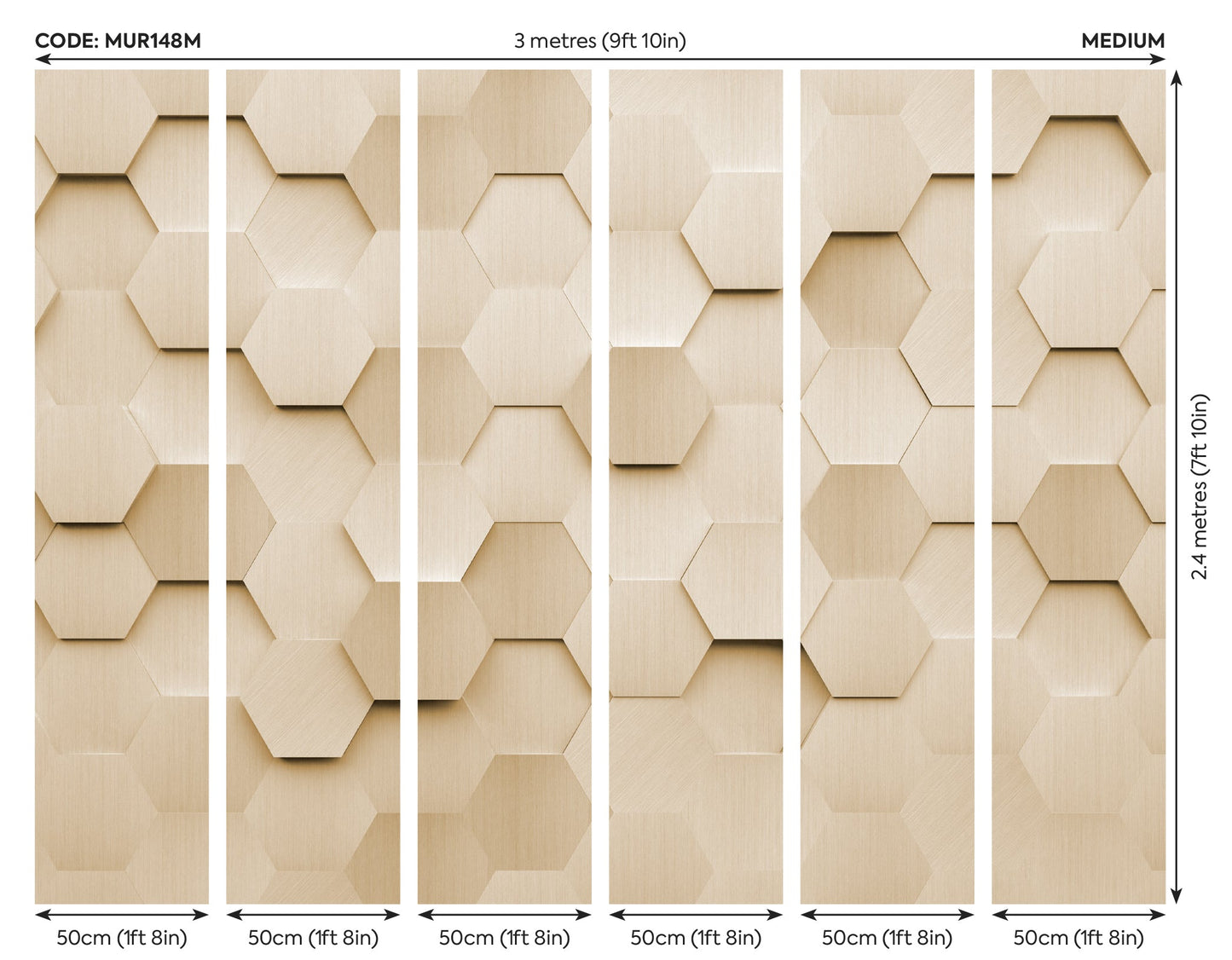Origin Murals Metal Hexagons Gold 300cm X 240cm
