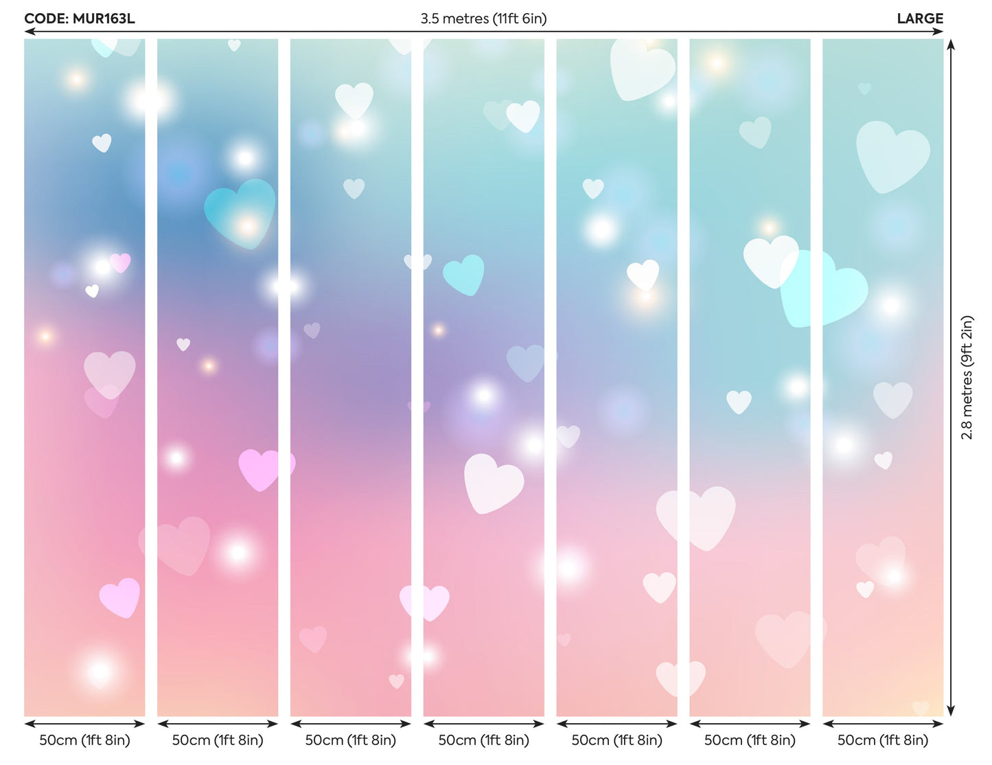 Origin Murals Sweet Hearts Pastel 350cm X 280cm