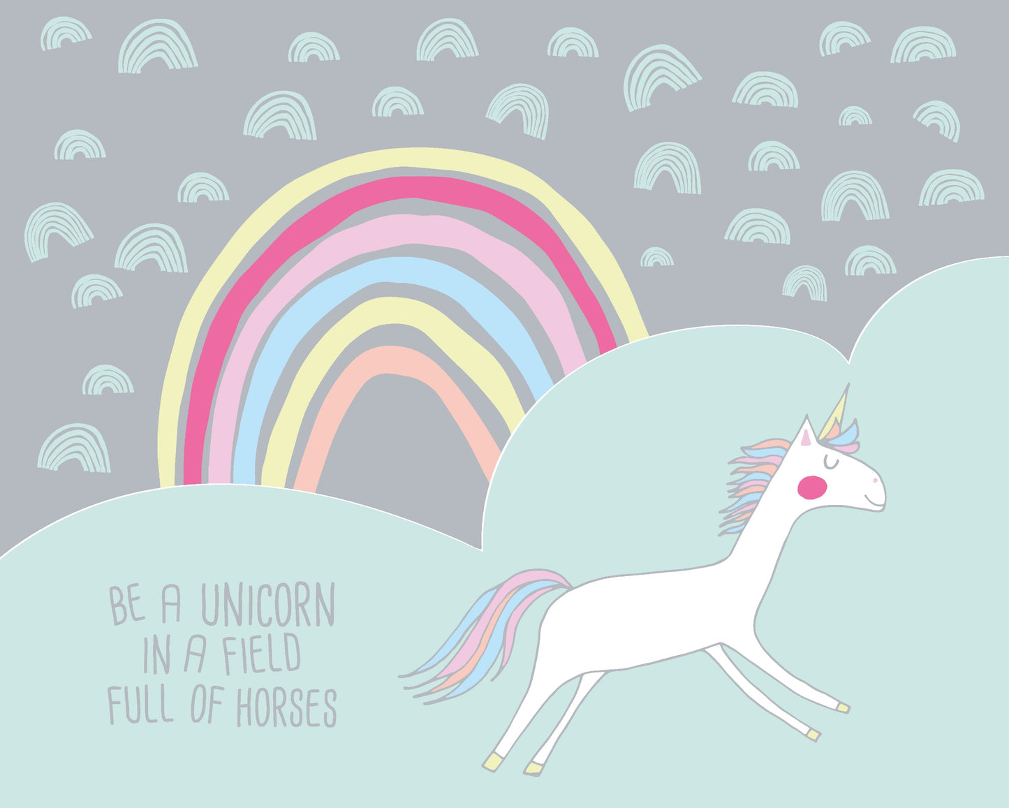 Origin Murals Rainbow Unicorn Mint Grey 350cm X 280cm