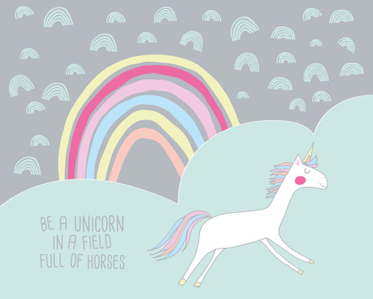 Origin Murals Rainbow Unicorn Mint Grey 350cm X 280cm