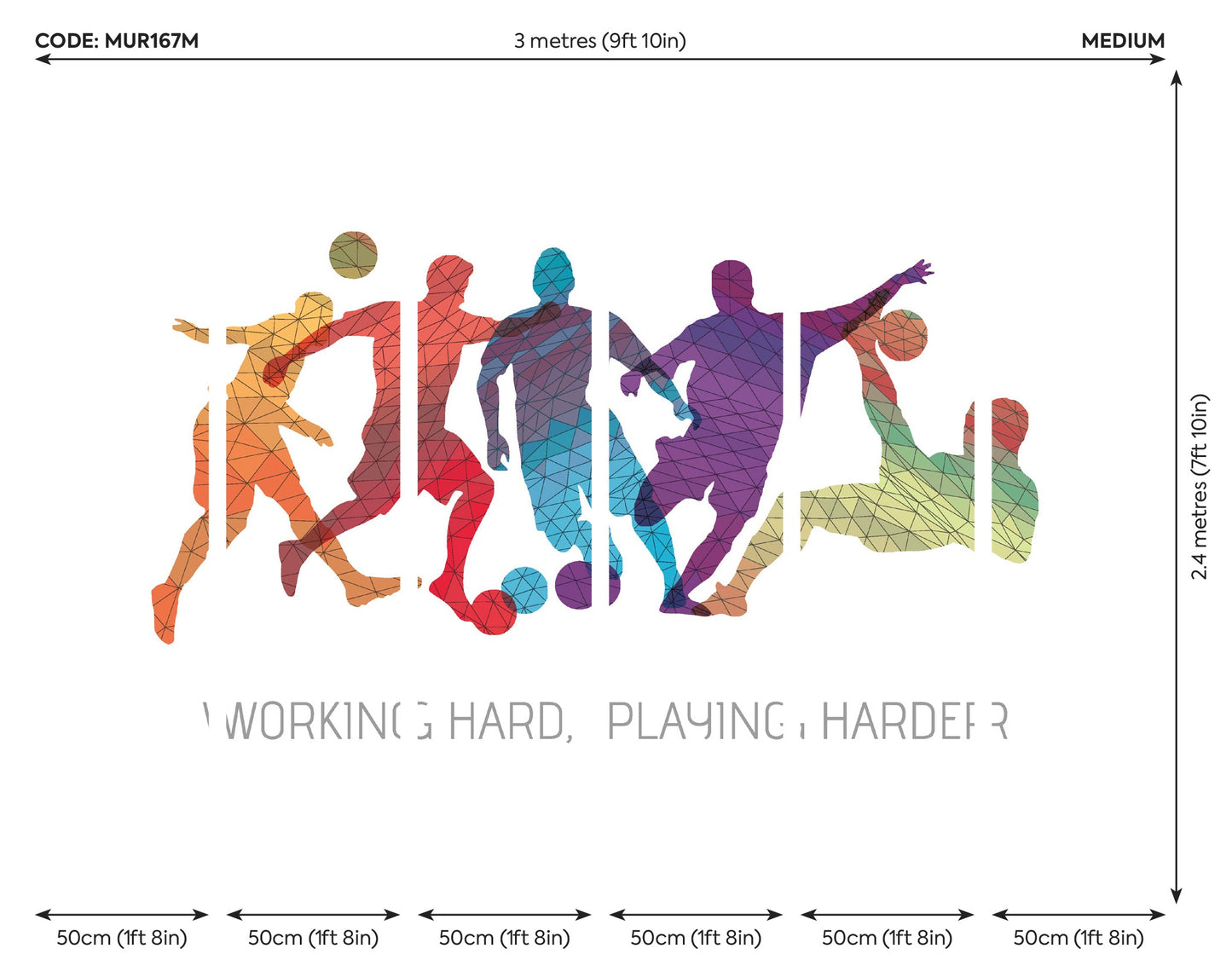 Origin Murals Geo Footballers Multi 300cm X 240cm