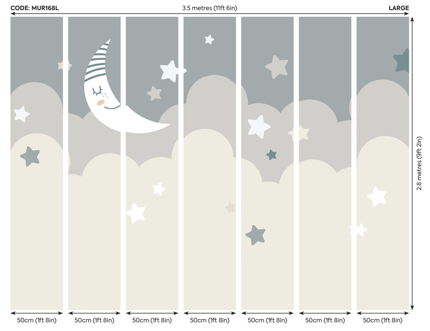 Origin Murals Nighttime Childrens Sky Dove Grey 350cm X 280cm